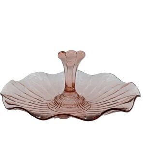 ANCHOR HOCKING Vintage Pink Glass Serving Candy Trinket Dish 4 inches Tall
